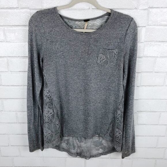 Poof Gray Full Floral Lace Back Hi-Lo Top Size S - Picture 2 of 7